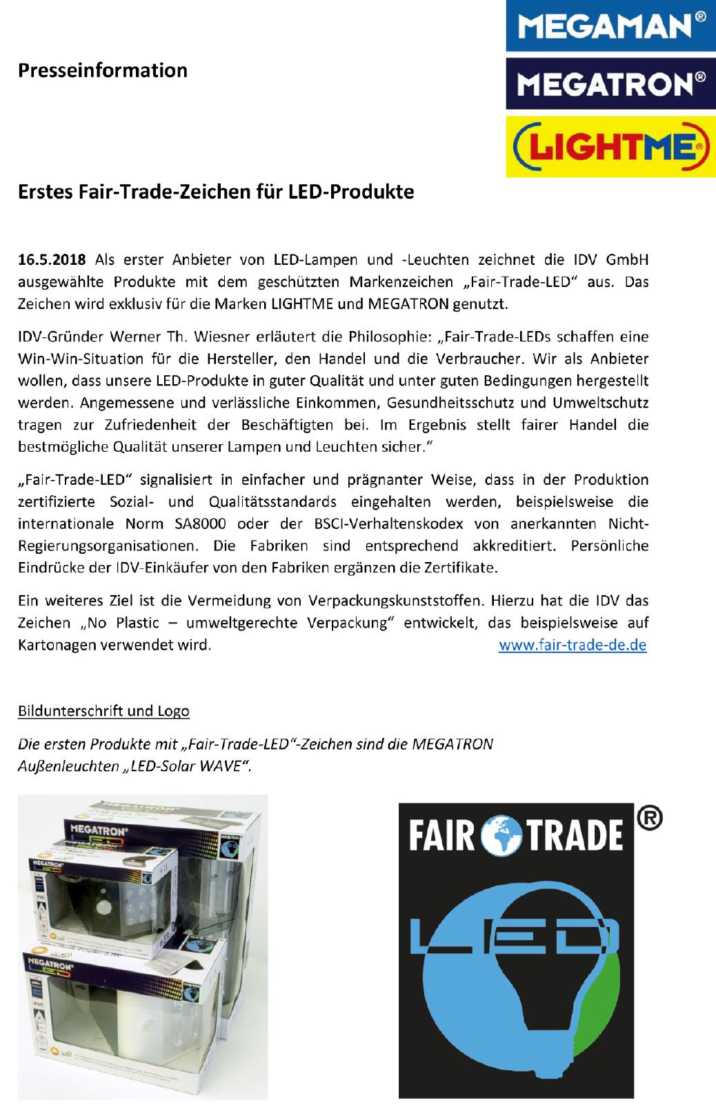 2018-05 Presseinfo zum Start von Fair-Trade-LED